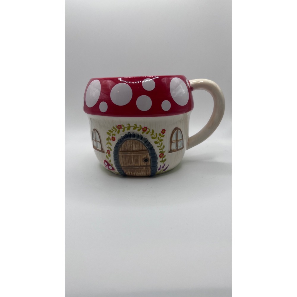 Natural Life Gnome Mushroom House Mug FolkArt Cottagecore Whimsical Coffee Mug - Picture 3 of 11